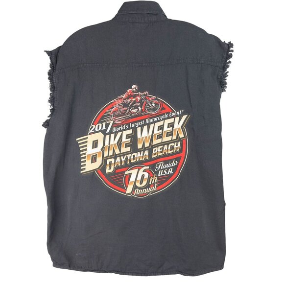 2017 Bike Week Daytona Beach Cutoff  Shir Ment XL Black Frayed Biker Vest - Picture 2 of 9